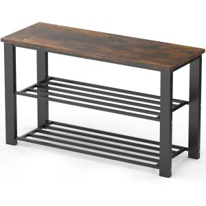 imageSimple Houseware Wood Top Shoe Storage Bench for Entryway Rustic BrownRustic Brown