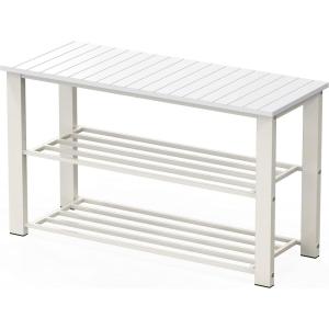 imageSimple Houseware Wood Top Shoe Storage Bench for Entryway Rustic BrownWhite