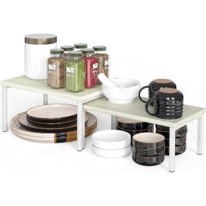 imageSimple Houseware Wooden Top Expandable Stackable Kitchen Cabinet and Counter Shelf Organizer Rustic BrownMaple