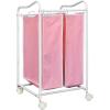 imageSimple Houseware 2Bag Heavy Duty Rolling Laundry Sorter Cart Chrome  2 Section Removable Bags and Lockable Wheels for Laundry Room OrganizationPink