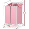 imageSimple Houseware 2Bag Heavy Duty Rolling Laundry Sorter Cart Chrome  2 Section Removable Bags and Lockable Wheels for Laundry Room OrganizationPink
