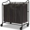 imageSimple Houseware Heavy Duty 3Bag Laundry Sorter Rolling Cart  Foldable Laundry Hamper Basket with Lid Brown