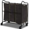 imageSimple Houseware Heavy Duty 3Bag Laundry Sorter Rolling Cart  Foldable Laundry Hamper Basket with Lid Brown