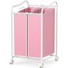 imageSimple Houseware 2Bag Heavy Duty Rolling Laundry Sorter Cart Chrome  2 Section Removable Bags and Lockable Wheels for Laundry Room OrganizationPink