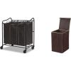 imageSimple Houseware Heavy Duty 3Bag Laundry Sorter Rolling Cart  Foldable Laundry Hamper Basket with Lid Brown