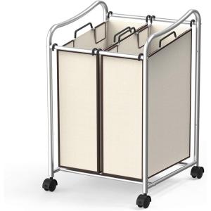 imageSimple Houseware 2Bag Heavy Duty Rolling Laundry Sorter Cart Chrome  2 Section Removable Bags and Lockable Wheels for Laundry Room OrganizationChrome