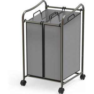 imageSimple Houseware 2Bag Heavy Duty Rolling Laundry Sorter Cart Chrome  2 Section Removable Bags and Lockable Wheels for Laundry Room OrganizationDark Gray