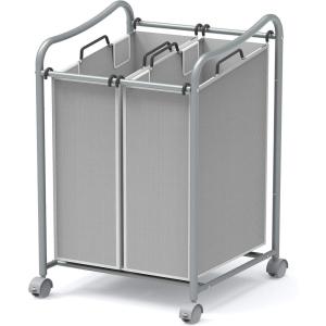 imageSimple Houseware 2Bag Heavy Duty Rolling Laundry Sorter Cart Chrome  2 Section Removable Bags and Lockable Wheels for Laundry Room OrganizationSilver