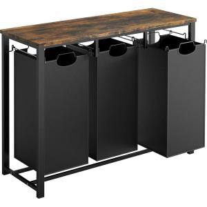 imageSimple Houseware 3Section Laundry Sorter with Tabletop Shelf 3 PullOut 10Gallon Hampers Metal Frame Laundry Organizer for Bedroom Bathroom Rustic Brown