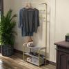 imageSimple Houseware Coat Rack with Storage Shelf Freestanding Hall Tree with Hooks for Entryway Bedroom Office Black Metal Clothes Hanger Stand for Coats Hats Jackets Bags  BlackChampagne Gold