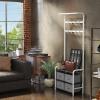 imageSimple Houseware Coat Rack with Storage Shelf Freestanding Hall Tree with Hooks for Entryway Bedroom Office Black Metal Clothes Hanger Stand for Coats Hats Jackets Bags  BlackWhite