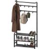 imageSimple Houseware Coat Rack with Storage Shelf Freestanding Hall Tree with Hooks for Entryway Bedroom Office Black Metal Clothes Hanger Stand for Coats Hats Jackets Bags  BlackBlack