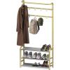 imageSimple Houseware Coat Rack with Storage Shelf Freestanding Hall Tree with Hooks for Entryway Bedroom Office Black Metal Clothes Hanger Stand for Coats Hats Jackets Bags  BlackChampagne Gold