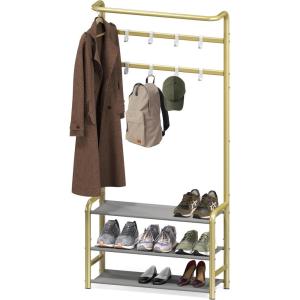 imageSimple Houseware Coat Rack with Storage Shelf Freestanding Hall Tree with Hooks for Entryway Bedroom Office Black Metal Clothes Hanger Stand for Coats Hats Jackets Bags  BlackChampagne Gold